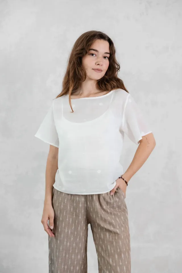 Jyoti Sarala Jamdani camicia estiva in cotone jamdani