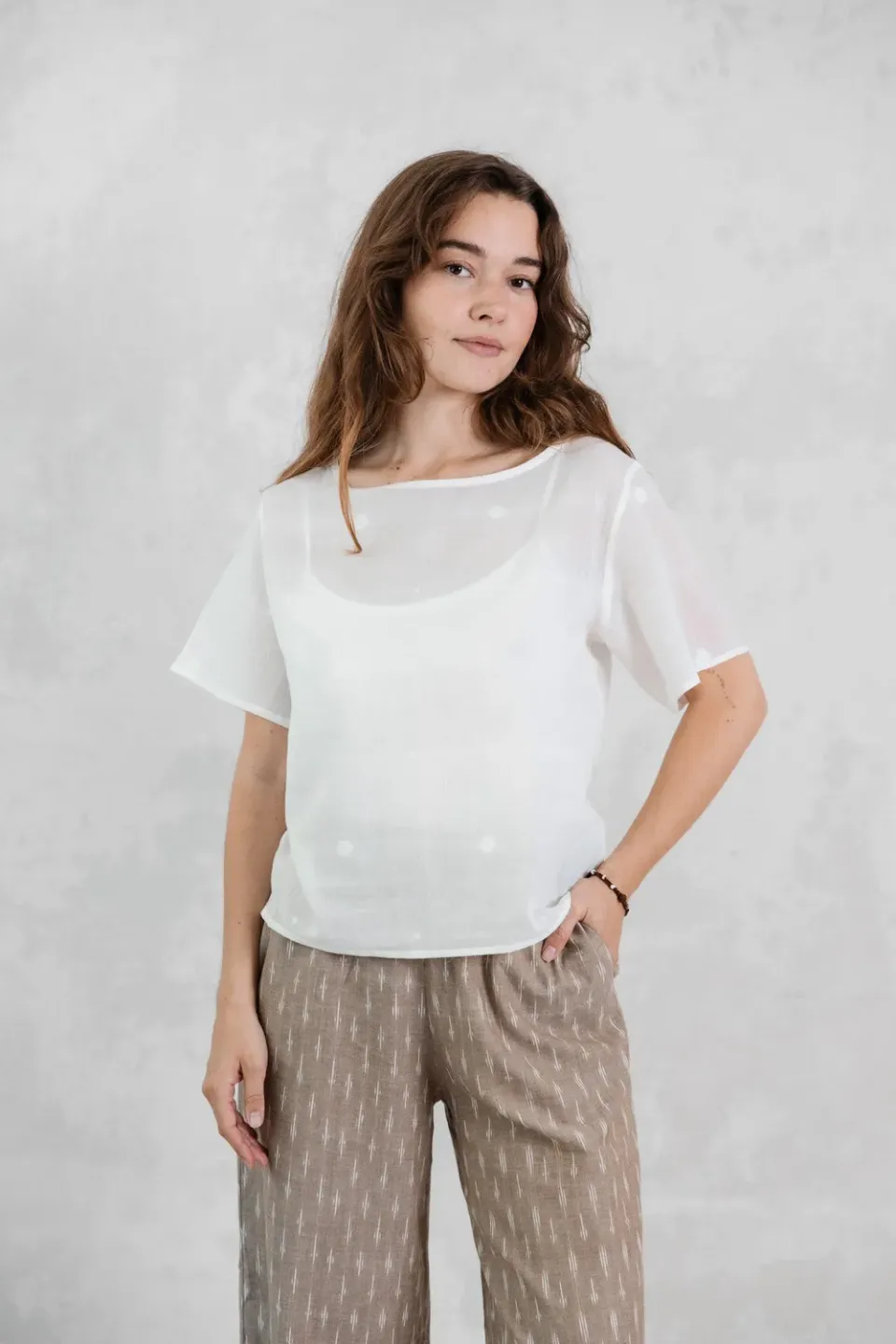Jyoti Sarala Jamdani camicia estiva in cotone jamdani