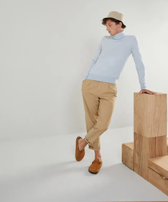 Rodier maglione dolcevita cashmere 2 fili uomo celeste