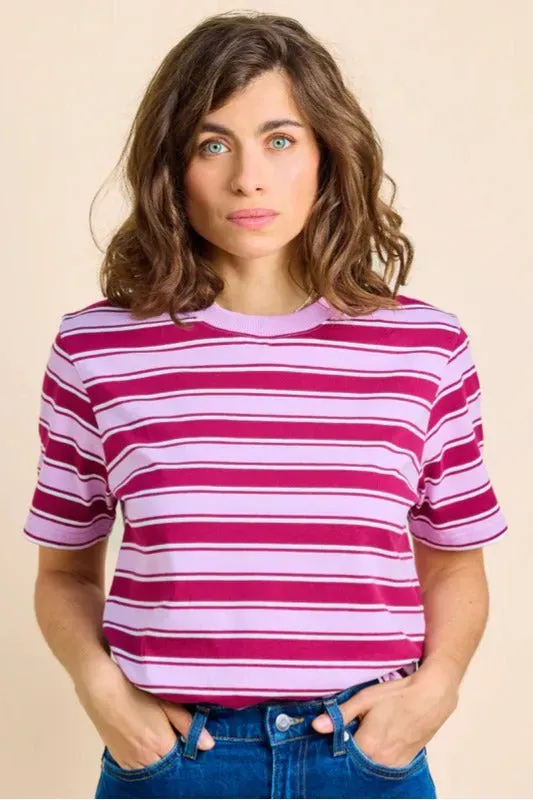 Popeia T-Shirt Cotone Rigata Melanzana Rosa