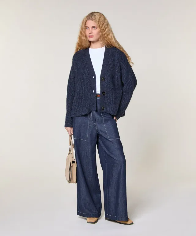 Rodier cardigan oversize maglia grossa blu navy scollo V