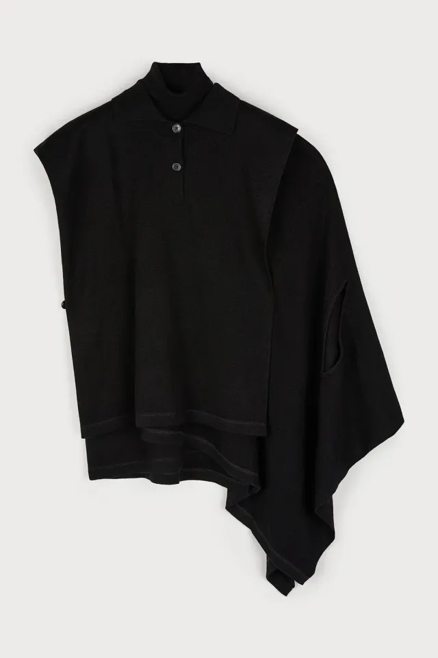 Ports 1961 Turtleneck Cape maglione nero reversibile lana seta