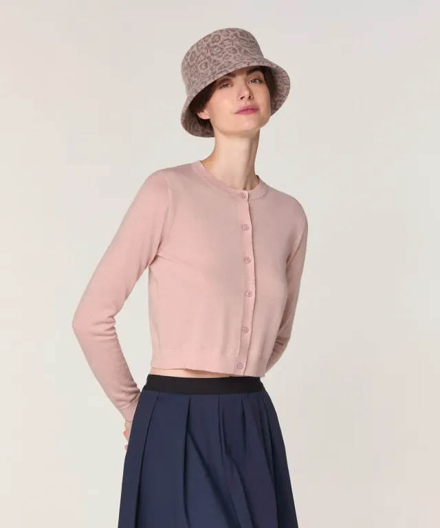 Rodier cardigan corto lana merino rosa perla