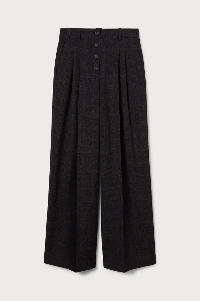 PORTS Checked Wool pantaloni palazzo quadri lana