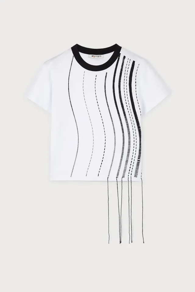 PORTS 1961 PW126KKC02 t-shirt crop linee astratte avorio