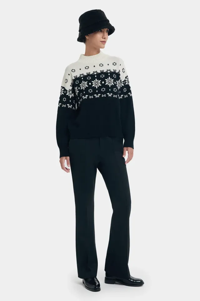 PORTS Top maglia collo alto fantasia neve lana