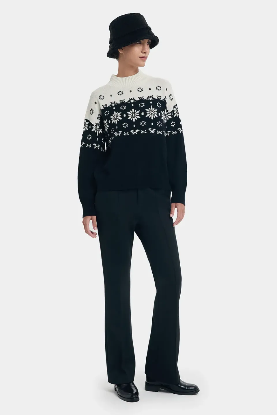 PORTS Top maglia collo alto fantasia neve lana