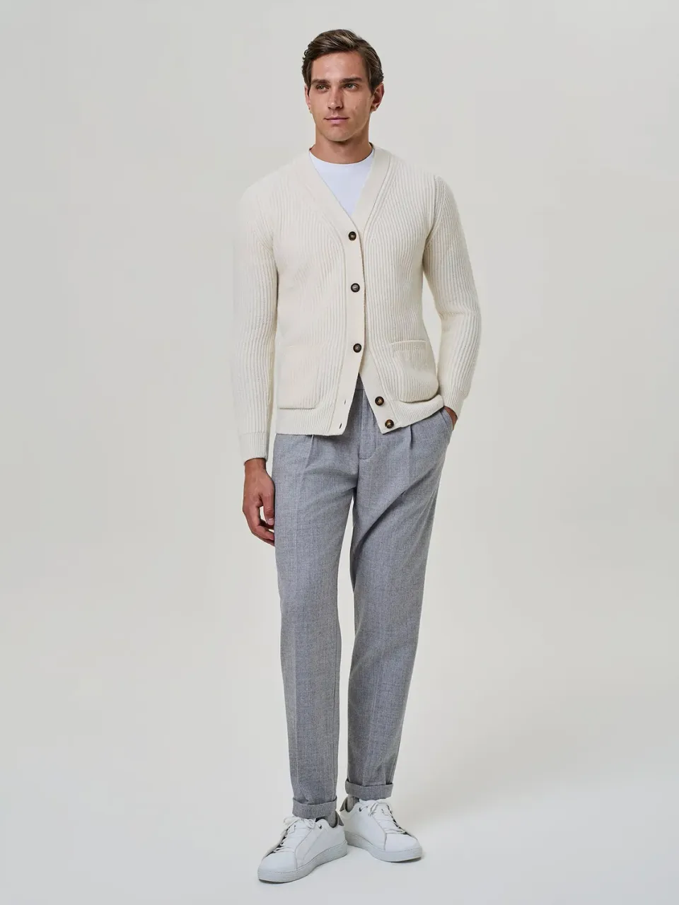 Paul Taylor pantalone flanella misto lana grigio chiaro