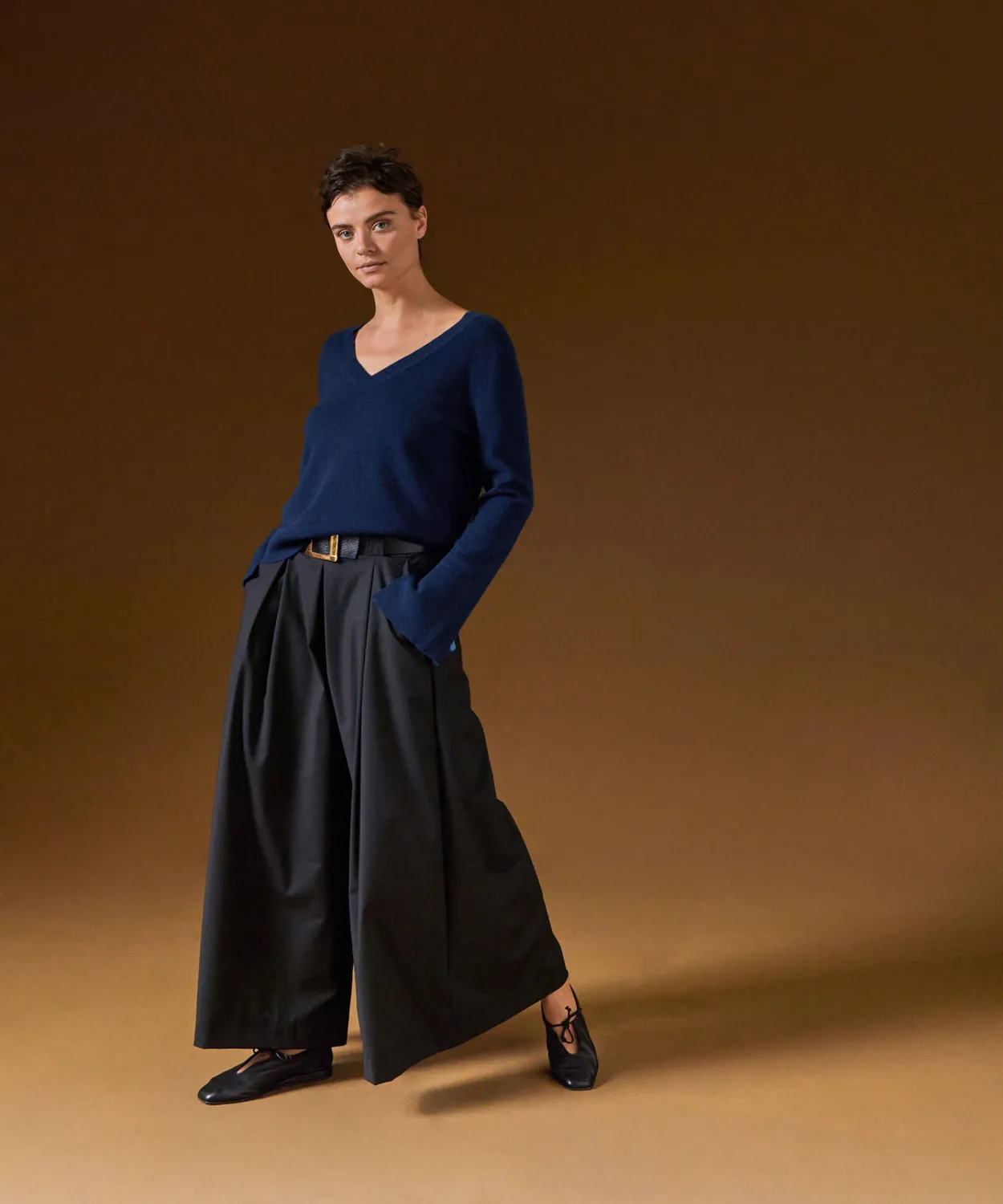Rodier maglione scollo a V blu navy 100% cashmere