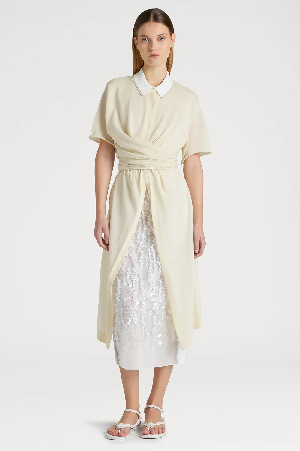 PORTS 1961 Classic Cream Polo Shirt Dress vestito avorio