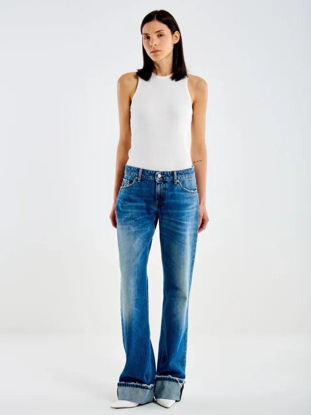 Vicolo Jeans Basma Straight Fondo Risvoltato Blu Denim