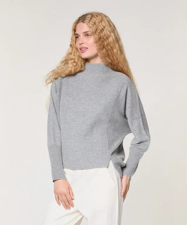Rodier maglia collo alto lana cashmere grigio ampia