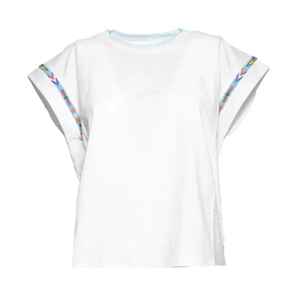 Front Street 8 37104 t-shirt donna bianca boxy perline