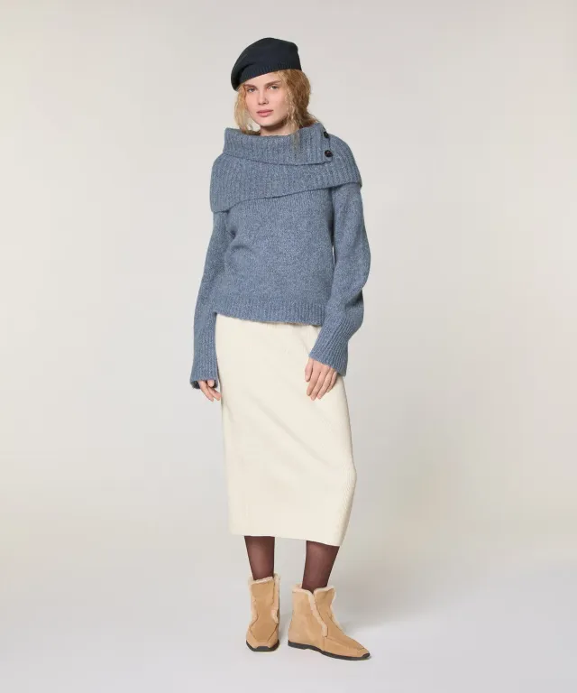 Rodier Scaldacollo Maglia Grossa Donna Blu con Bottoni