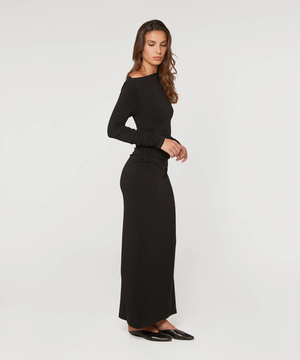Rodier abito lungo drappeggiato nero maglia