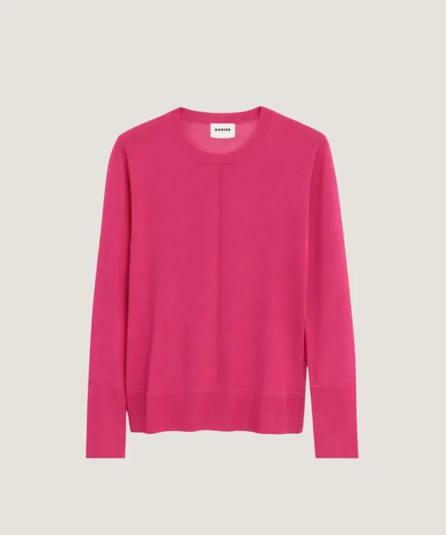 Rodier Girocollo maglione lana merino rosa tonic