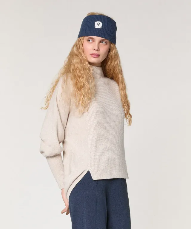 Rodier Maglia Collo Alto Lana Cashmere Maglione Beige