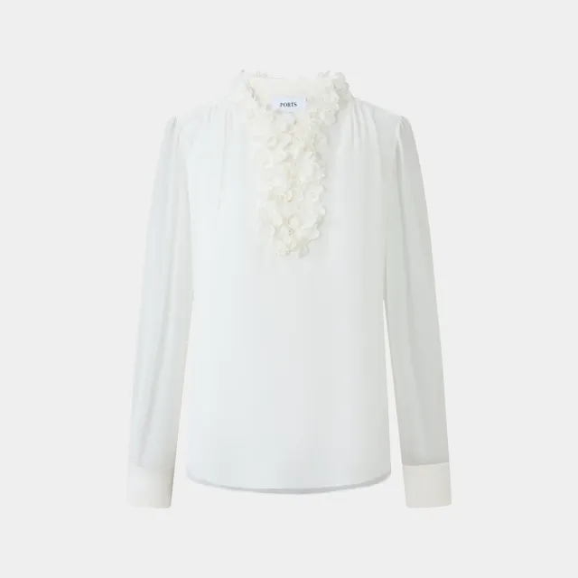 PORTS SS25 camicia bianca rouches crema elegante