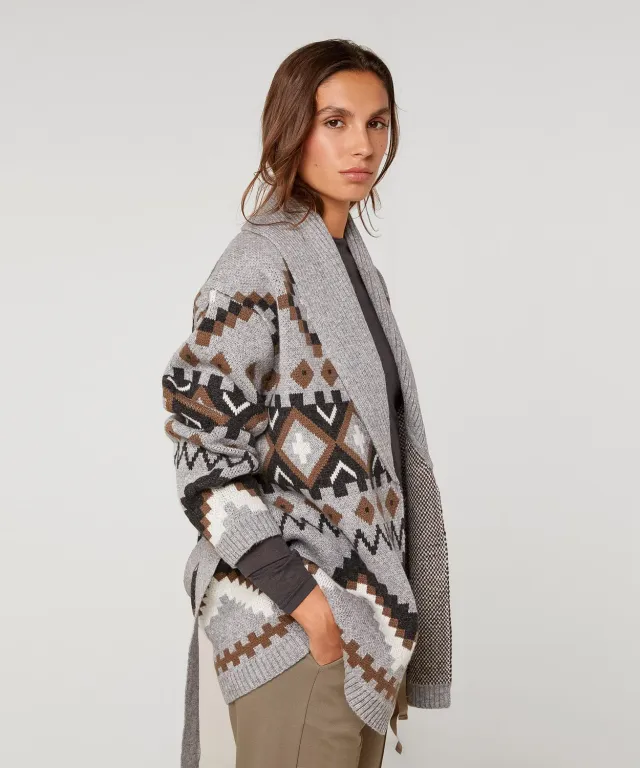 Rodier cardigan jacquard pied de poule grigio