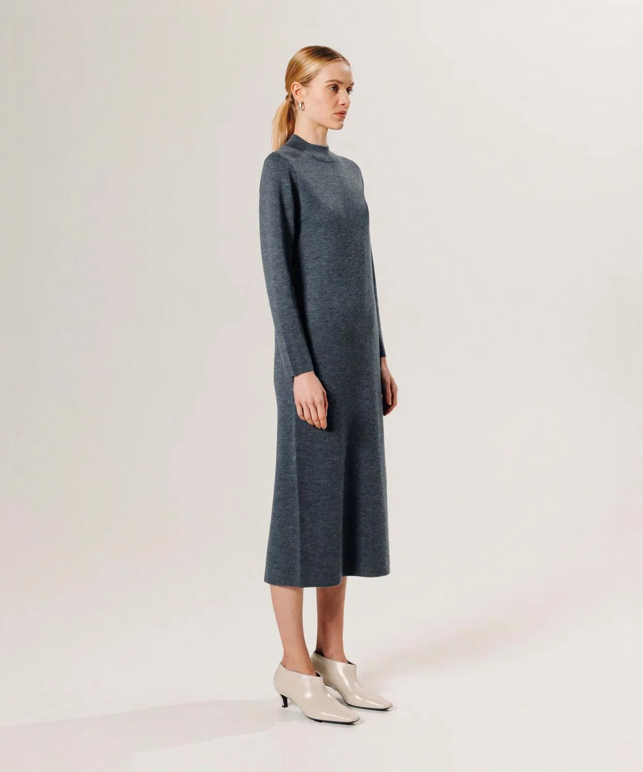 Rodier abito Milano lana merino grigio piombo collo alto