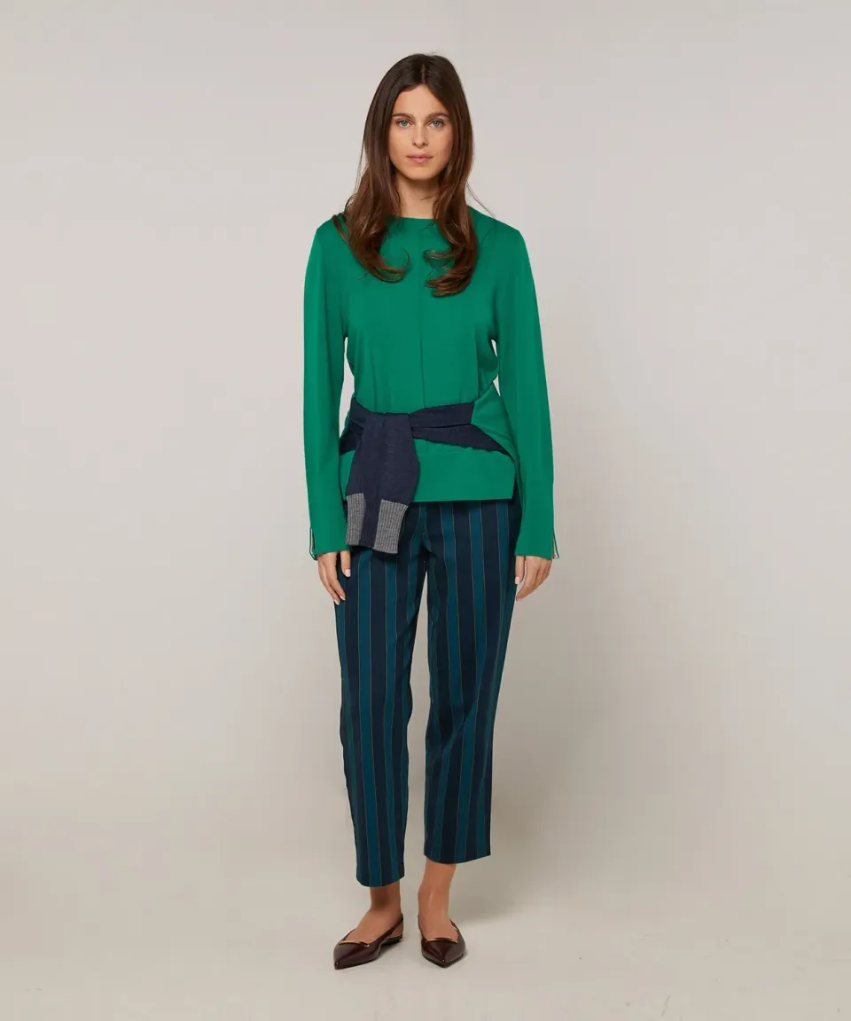 Rodier Maglione Girocollo Lana Merino Verde Smeraldo