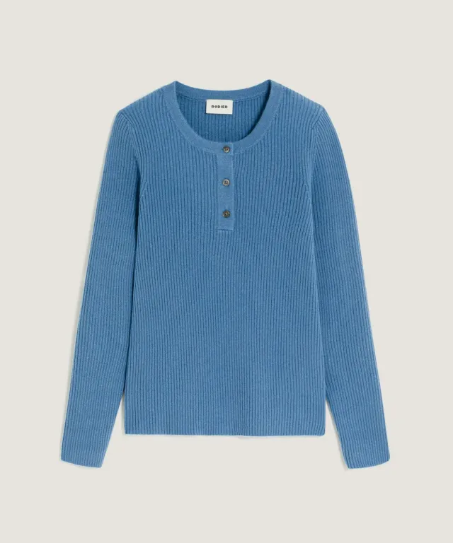 Rodier maglione cashmere collo tunisino blu azzurro