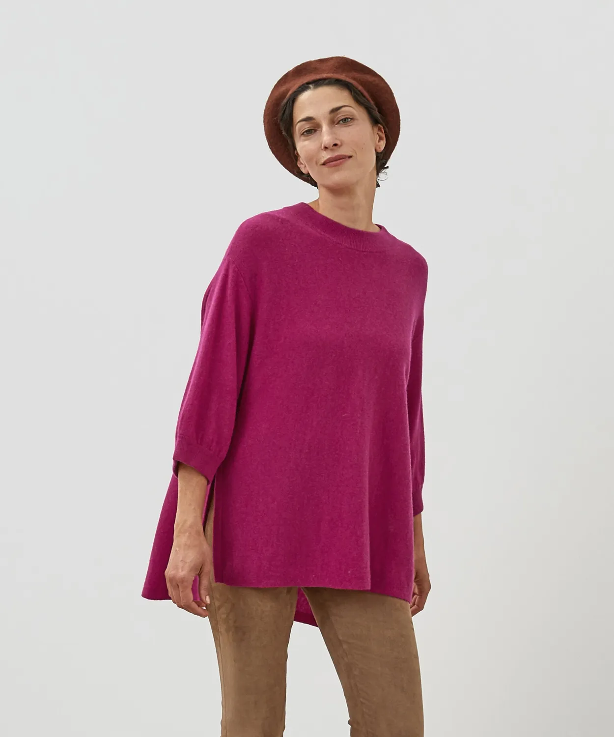 Rodier poncho cashmere fucsia maniche 3/4