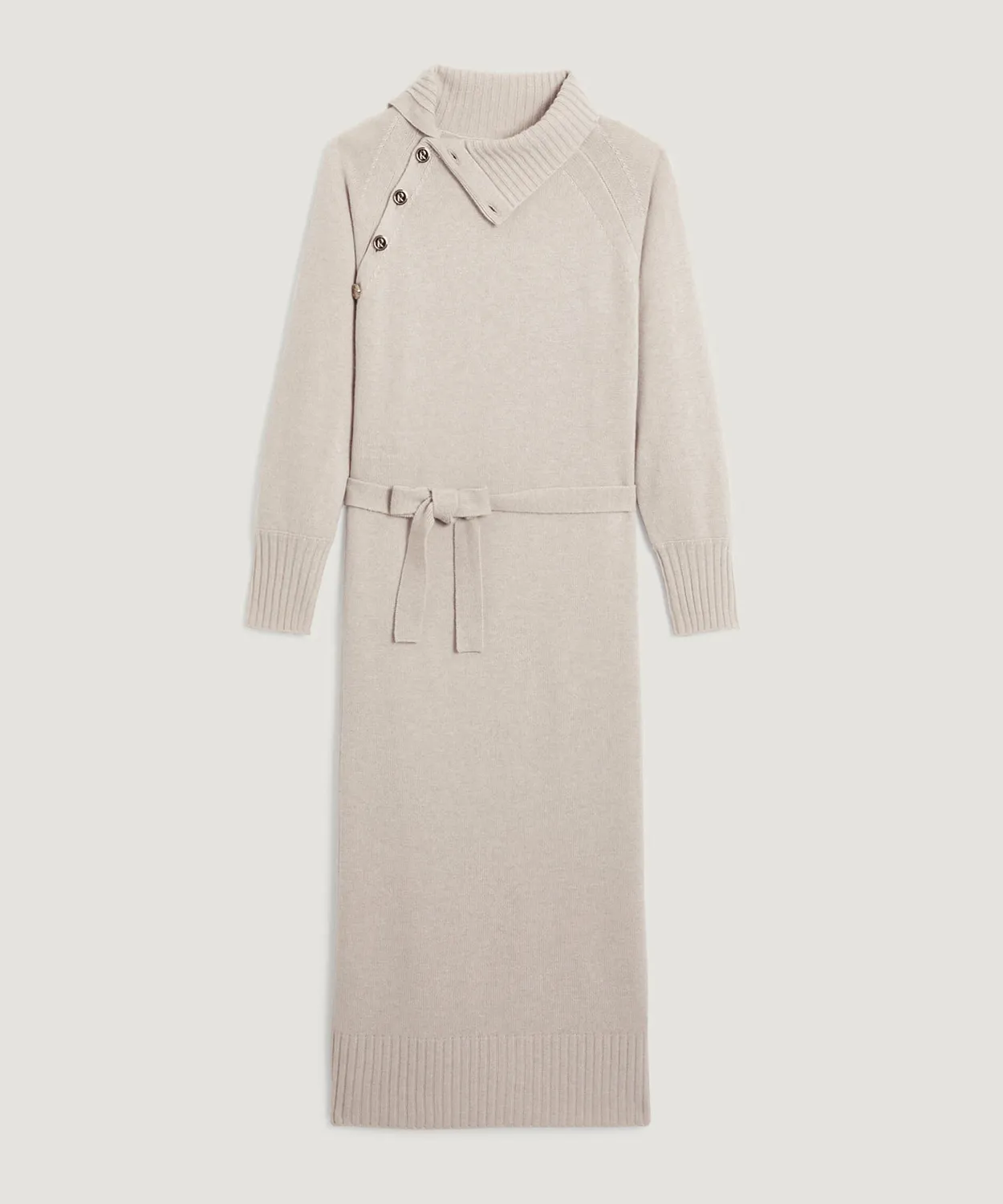 Rodier Abito lungo maglia lana merino bianco collo alto