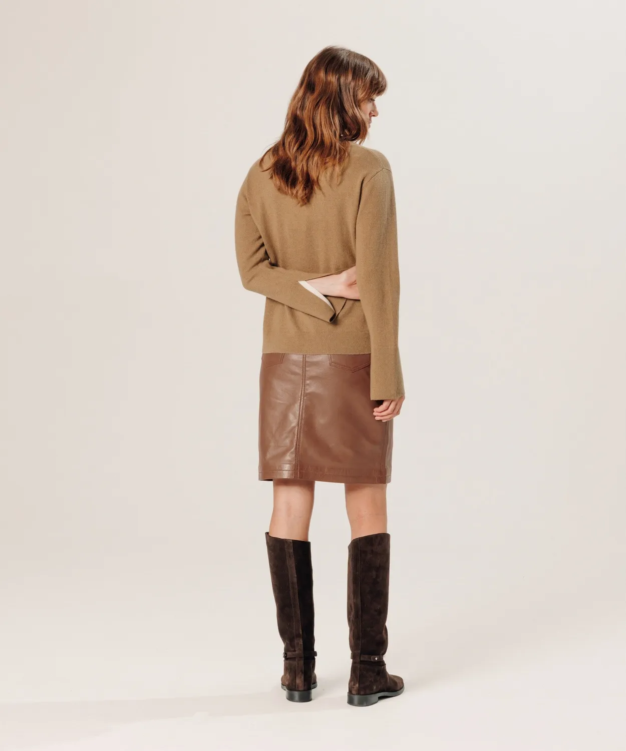 Rodier maglione girocollo donna cashmere marrone cammello