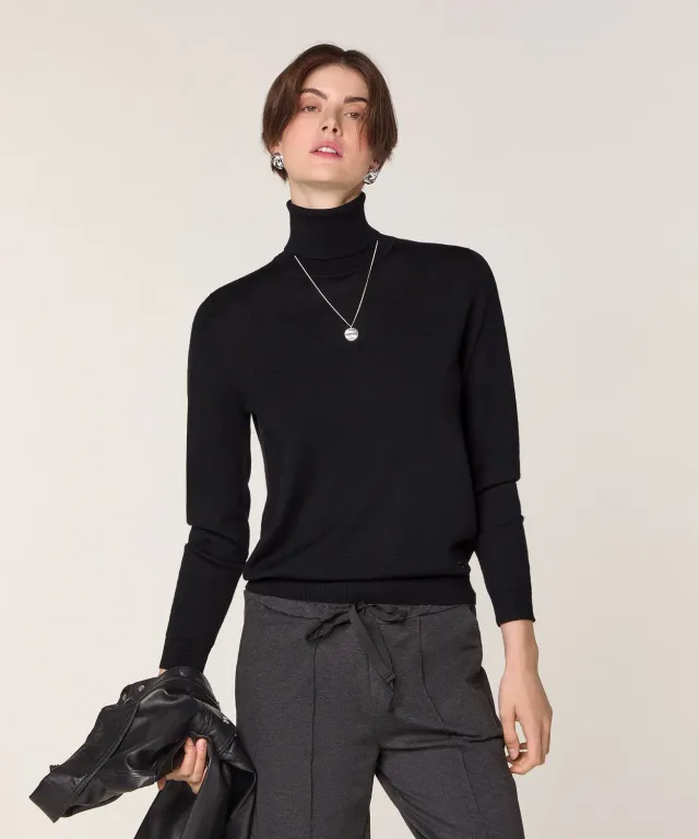 Rodier maglione dolcevita merino nero maglia 12