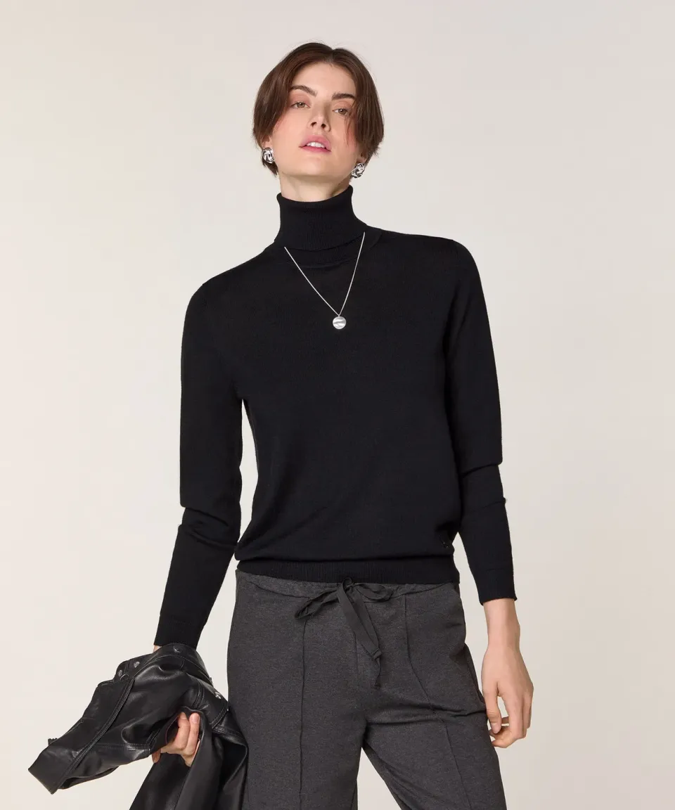 Rodier maglione dolcevita merino nero maglia 12