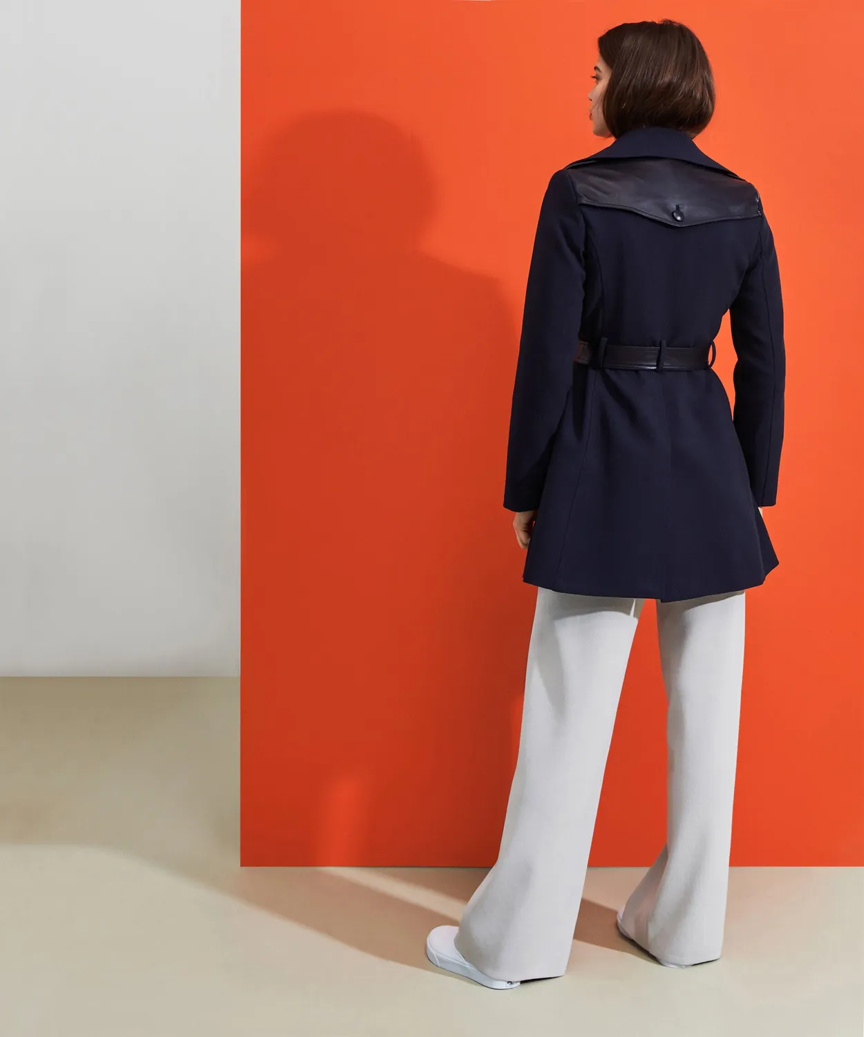 Rodier Trench Pelle Blu Marino Doppiopetto 38