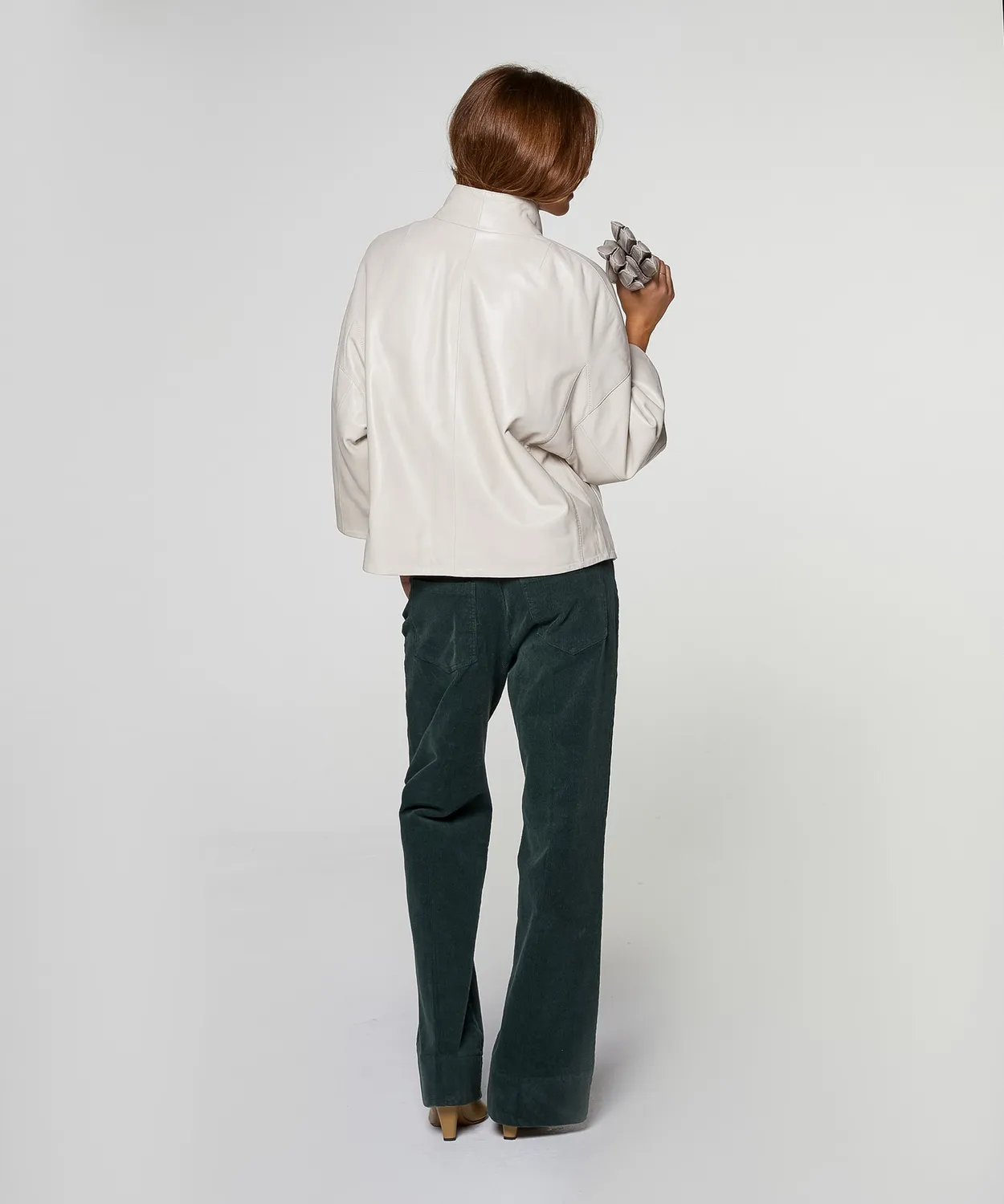 Rodier Giacca in Pelle Ecru Bomber Oversize Donna