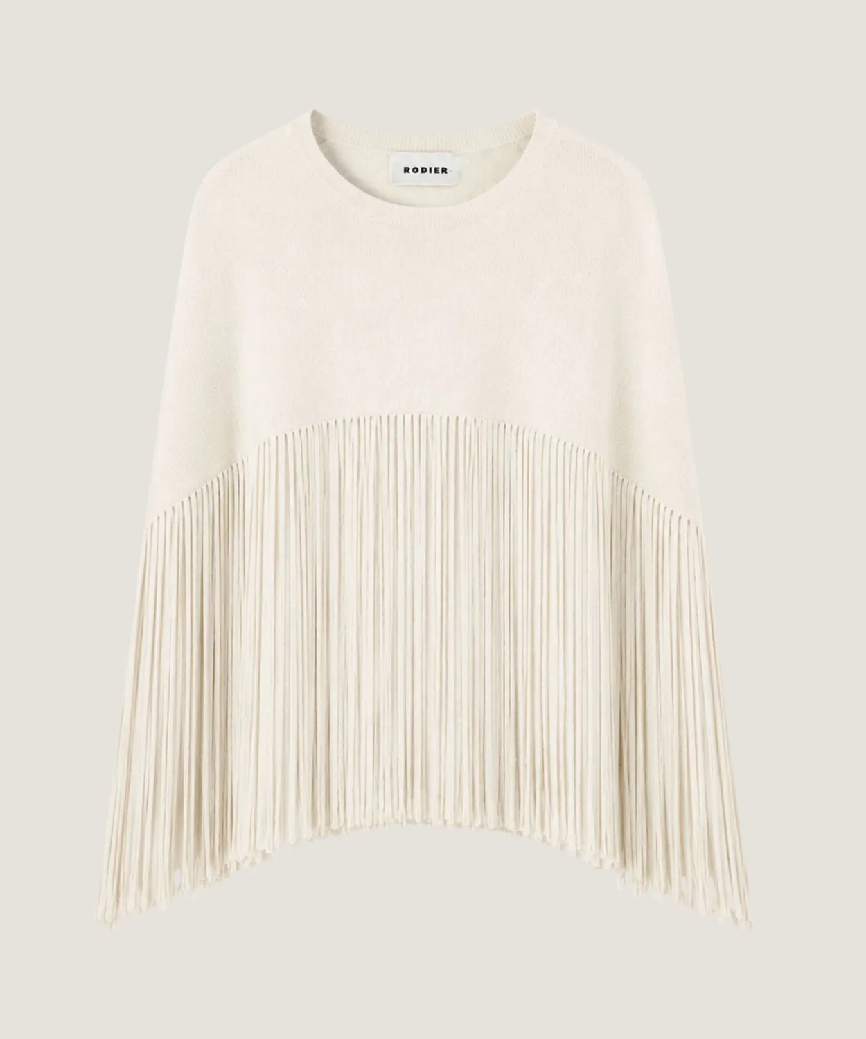 Rodier Mantella con frange Ecru maglia strutturata