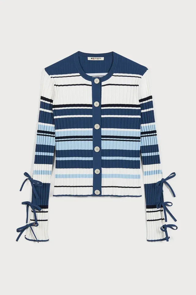 Ports Amalfi Coast cardigan righe blu con fiocco