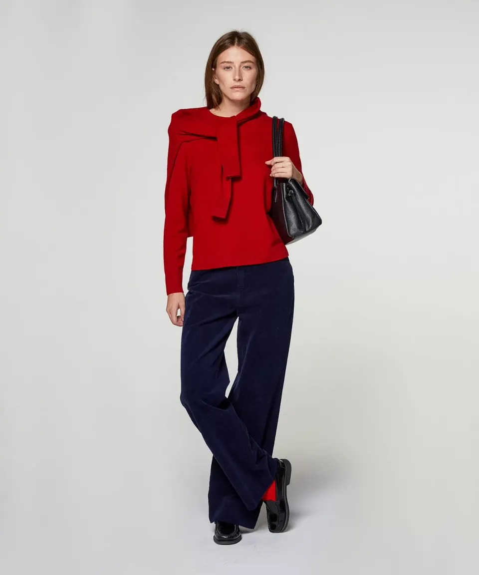 Rodier Maglione Cashmere Rosso Girocollo Coste Larghe