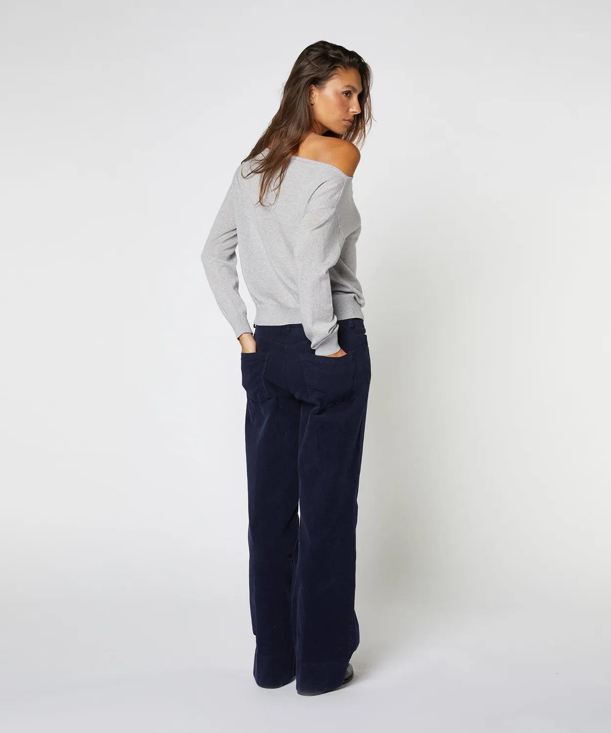Rodier pull lana scollo barca grigio chiaro ampio
