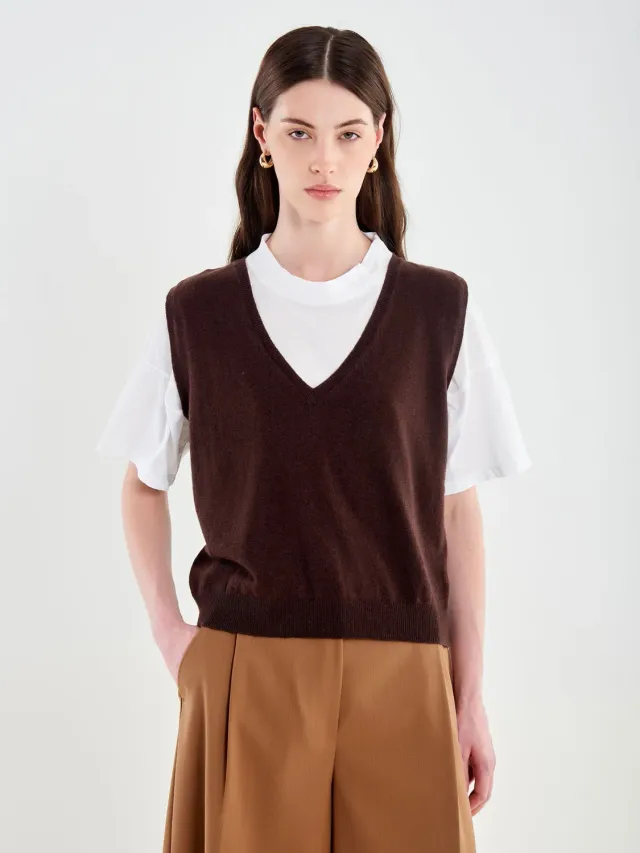 Vicolo Gilet Scollo a V fondente cashmere taglia unica