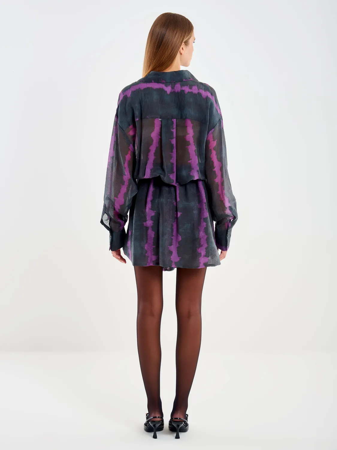 VICOLO Abito Camicia Portafoglio Nero Viola Lyocell
