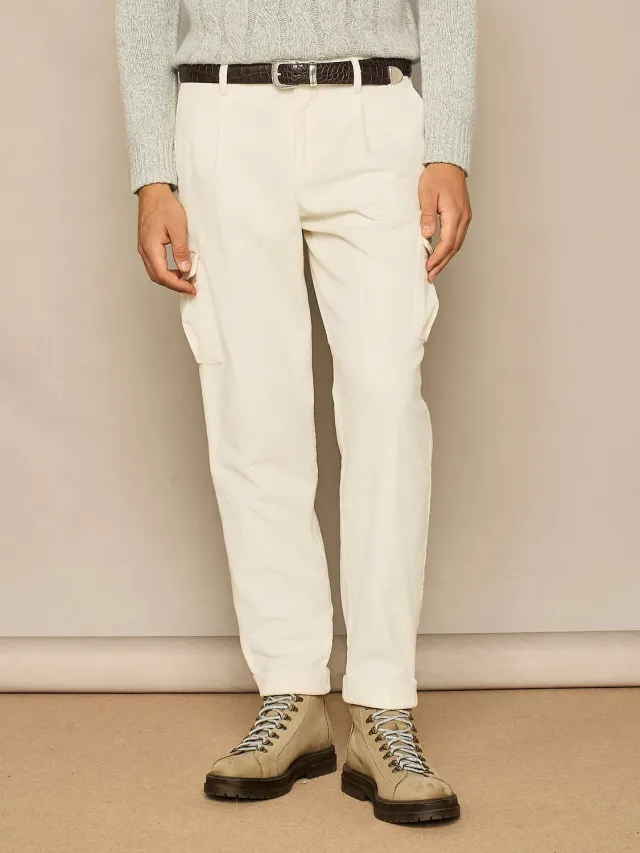 Paul Taylor Pantalone cargo velluto coste bianco
