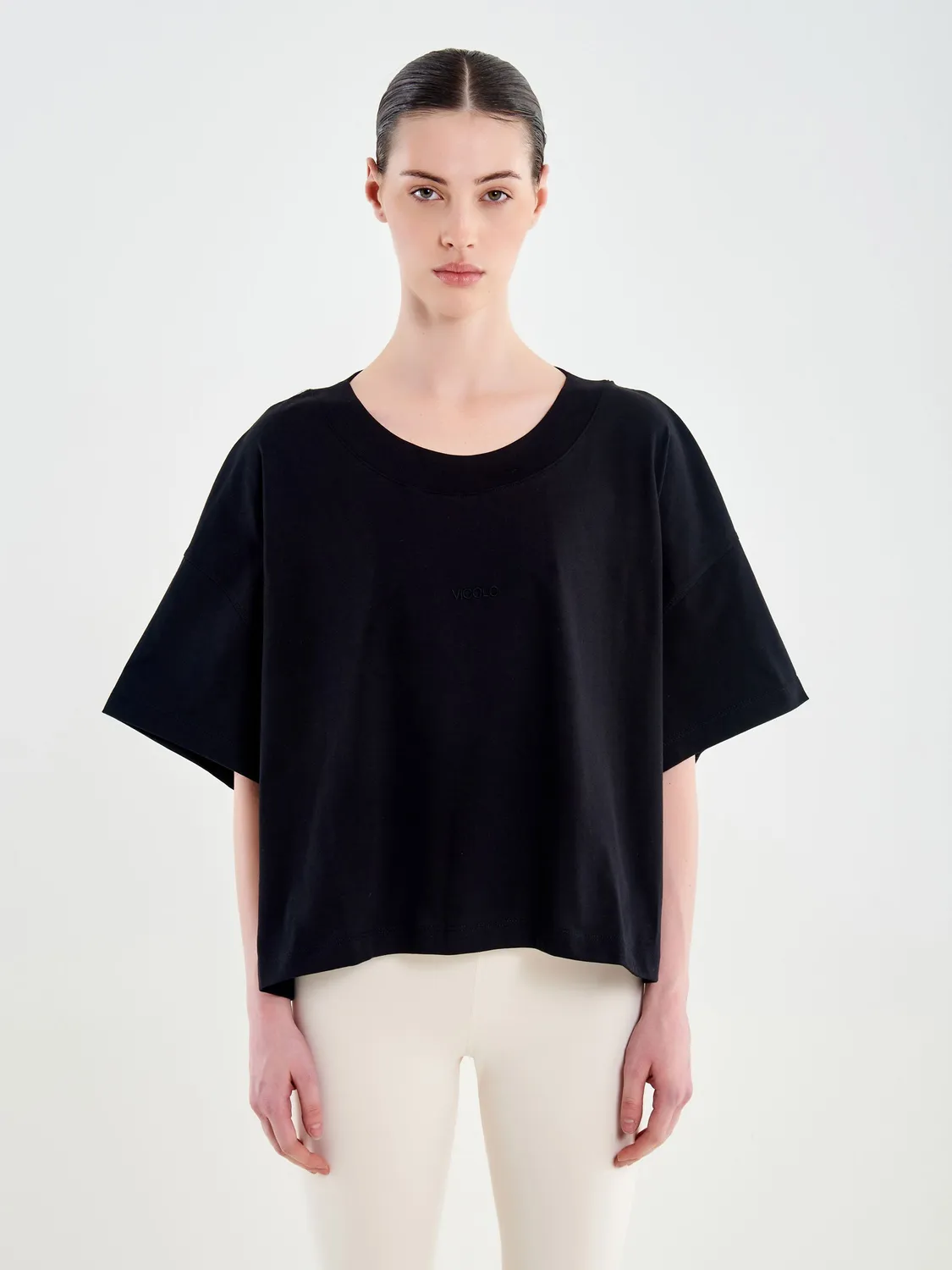 Vicolo T-Shirt Over con Ricamo Nera Unica