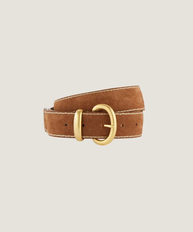 Rodier cintura in pelle sottile camel marrone fibbia oro