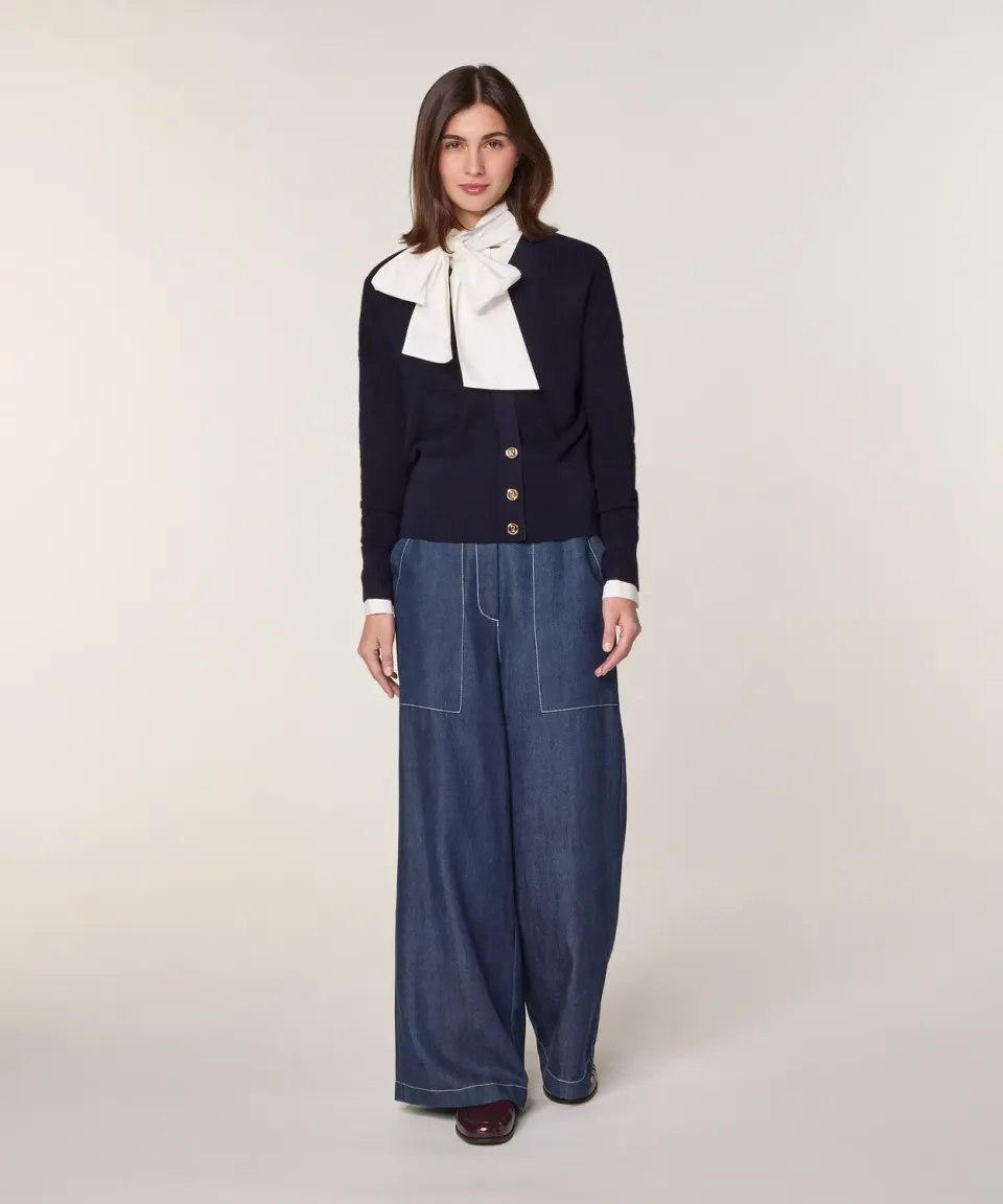Rodier maglione trompe l'oeil merino blu navy