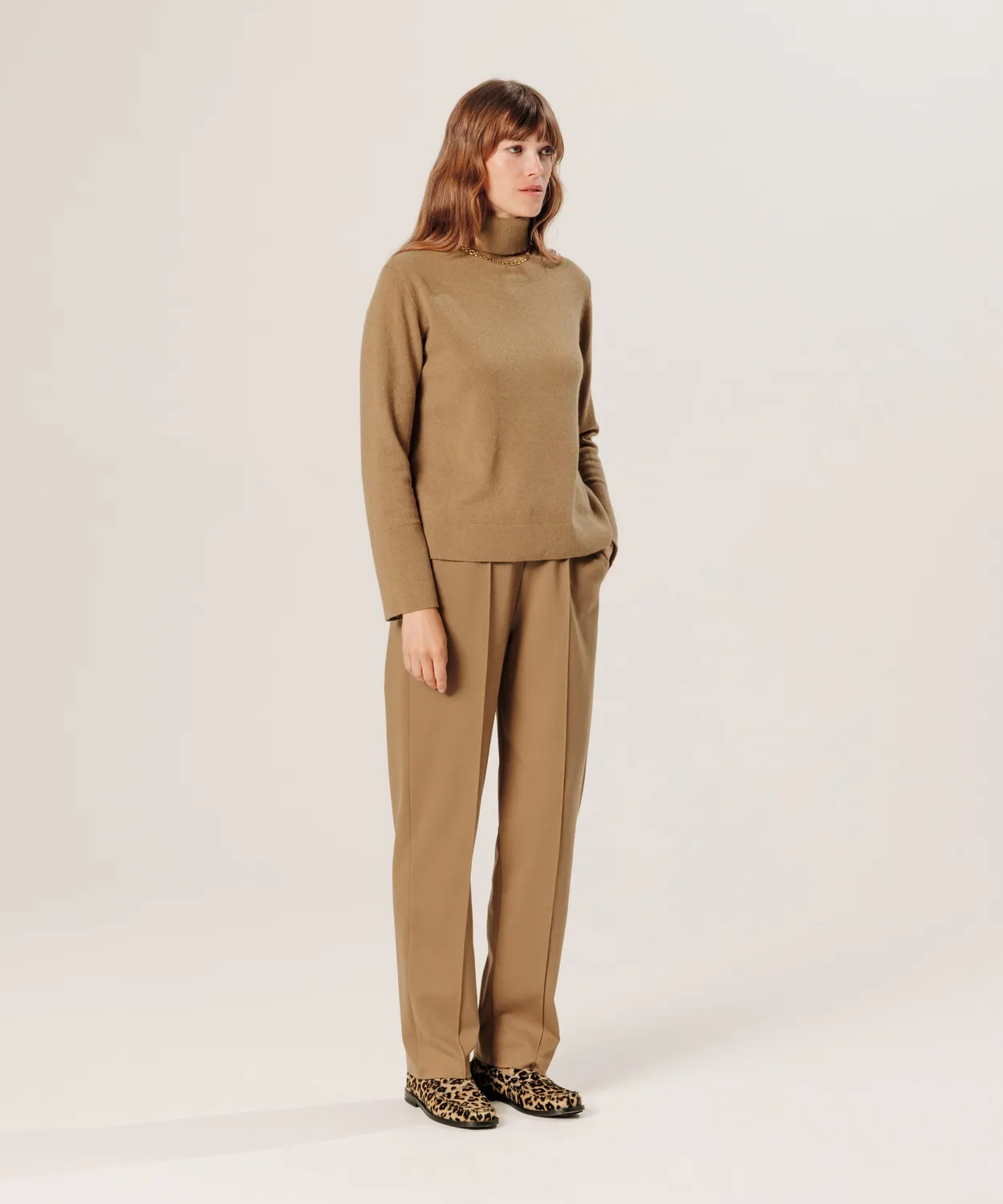 Rodier maglione dolcevita cashmere cammello dritto