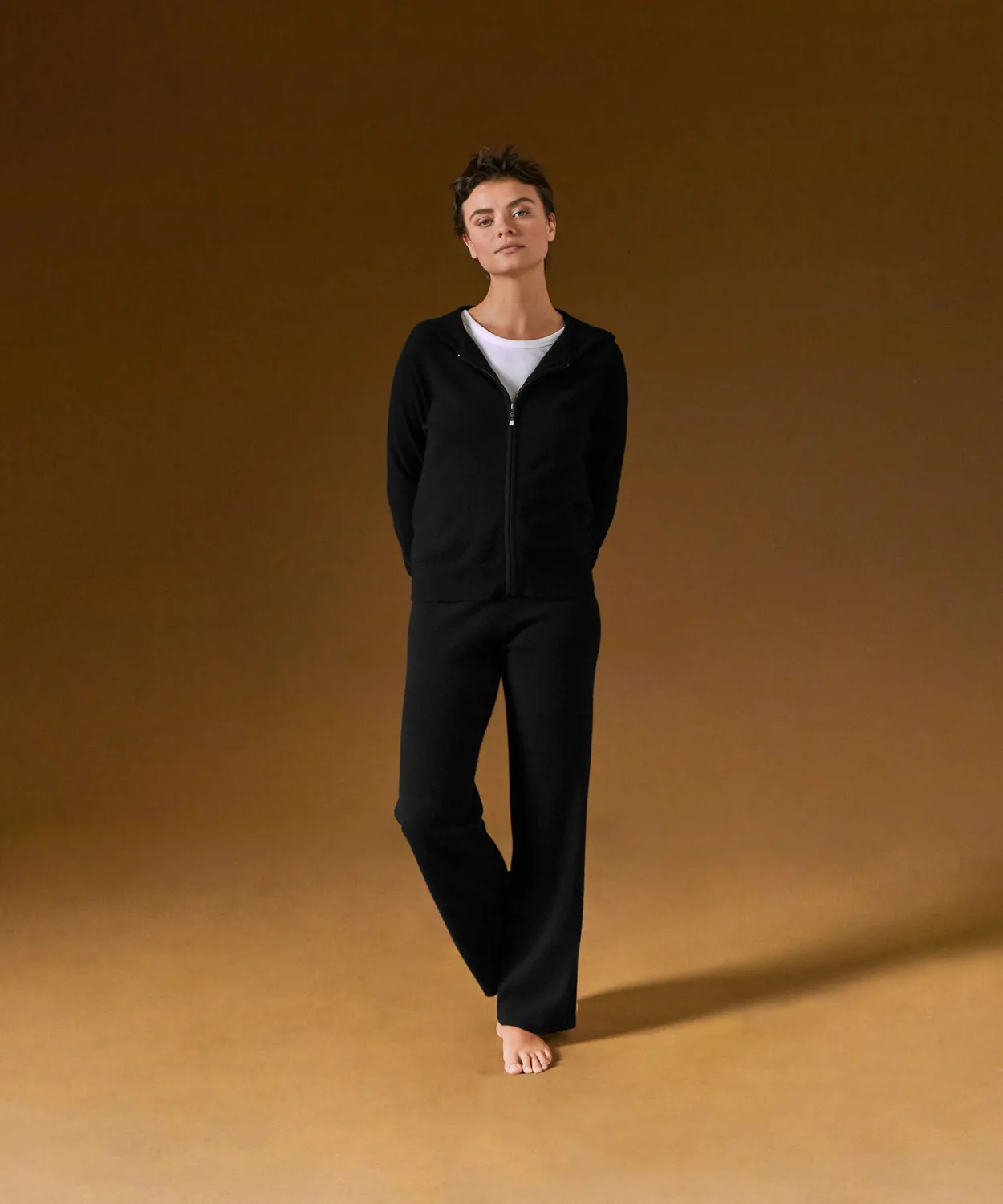 Rodier pantaloni larghi in cashmere nero jogging S-XL