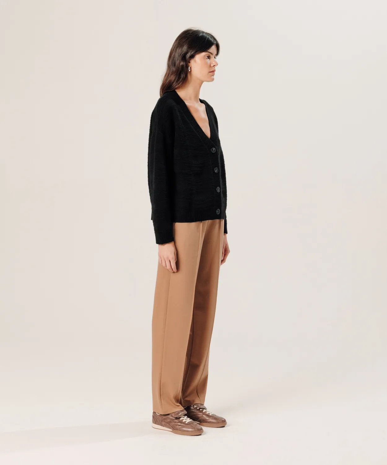Rodier cardigan cashmere fantasia scollo V nero