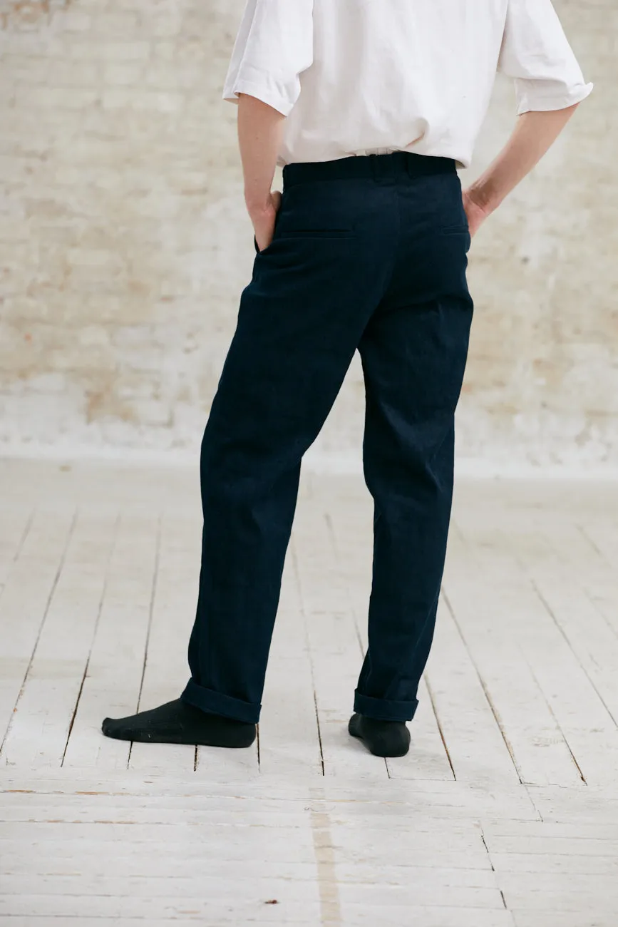 Jyoti Sameer pantaloni velluto cotone blu notte