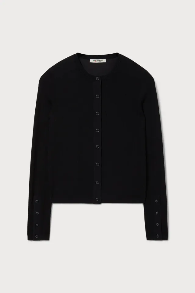 PORTS cardigan nero lana coste bottoni slim