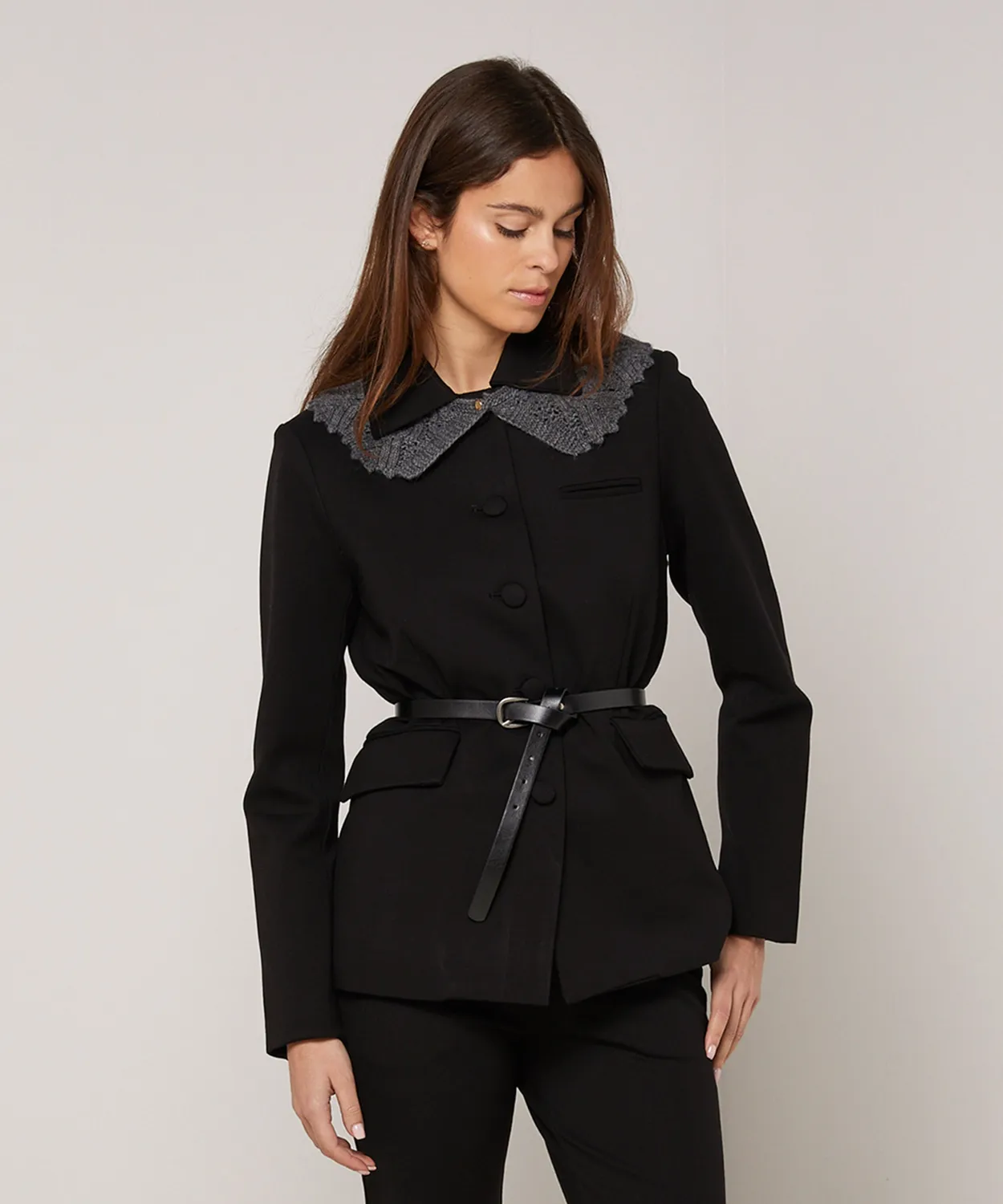 Rodier Giacca corta cintura nera collo camicia