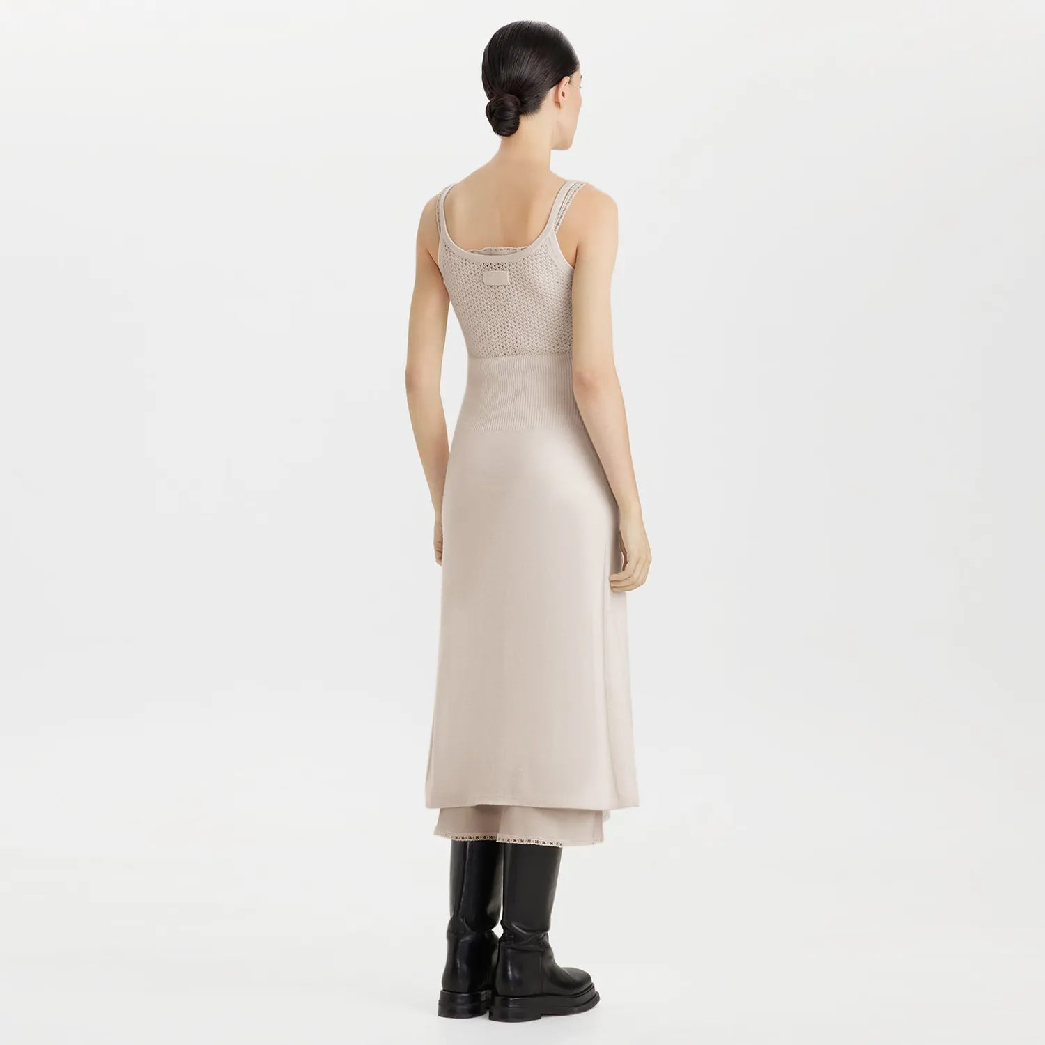 Ports Cashmere Pointelle Slip abito midi bianco cashmere